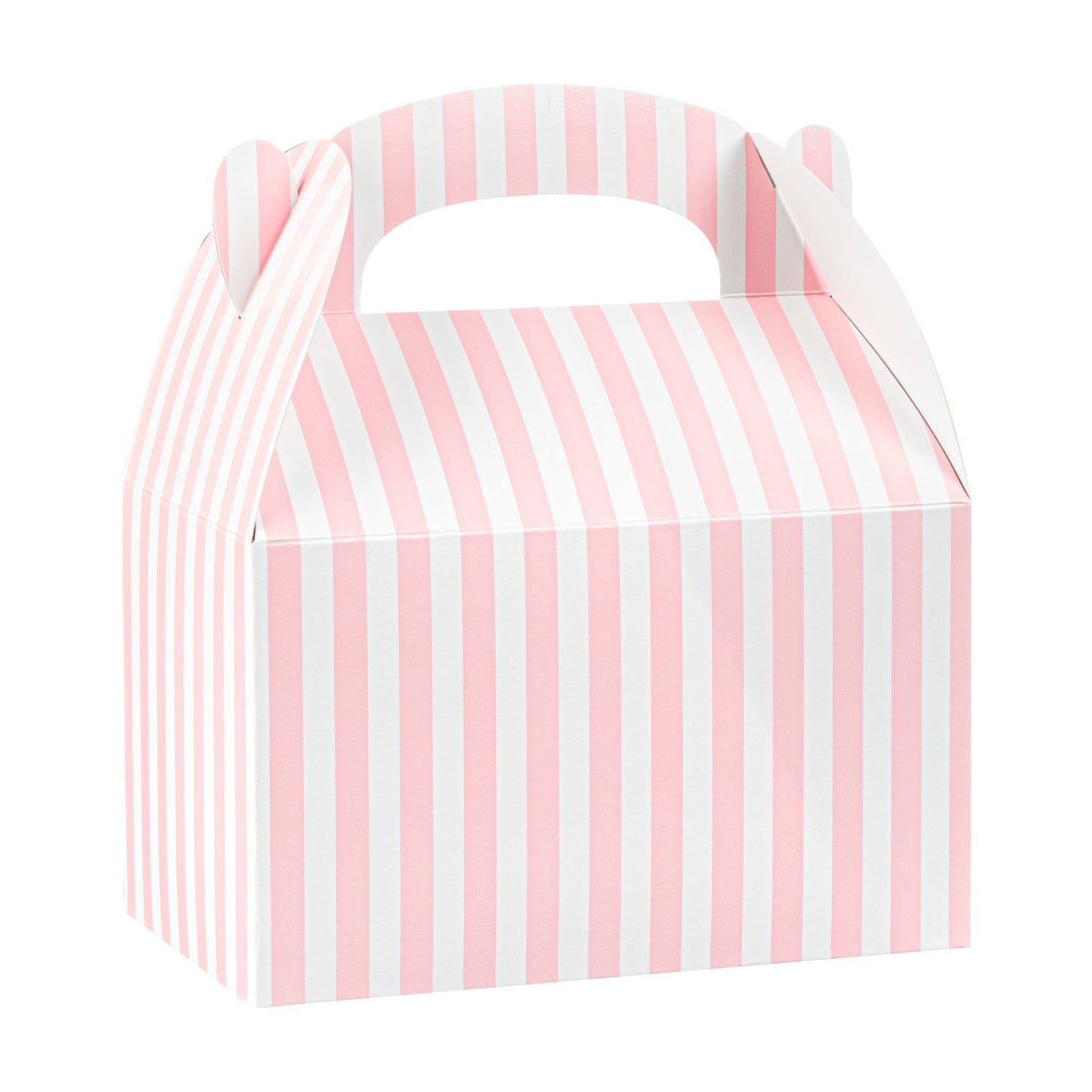 Bio Tek Pink & White Stripe Paper Gable Box / Take Out Container - Compostable - 6" x 3 1/2" x 3 1/2" - 100 count box