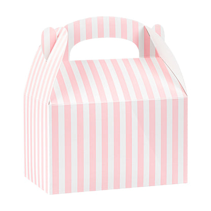 Bio Tek Pink & White Stripe Paper Gable Box / Take Out Container - Compostable - 6" x 3 1/2" x 3 1/2" - 100 count box