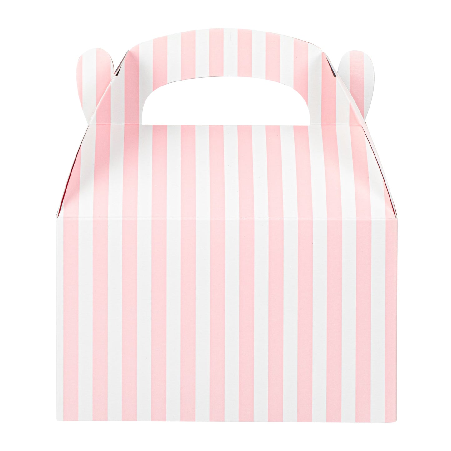 Bio Tek Pink & White Stripe Paper Gable Box / Take Out Container - Compostable - 6" x 3 1/2" x 3 1/2" - 100 count box