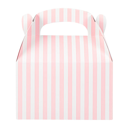 Bio Tek Pink & White Stripe Paper Gable Box / Take Out Container - Compostable - 6" x 3 1/2" x 3 1/2" - 100 count box