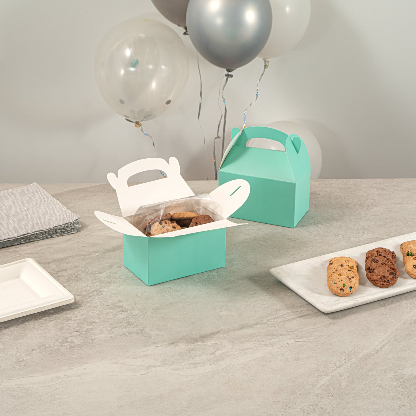Bio Tek Turquoise Paper Gable Box / Take Out Container - Compostable - 6" x 3 1/2" x 3 1/2" - 100 count box