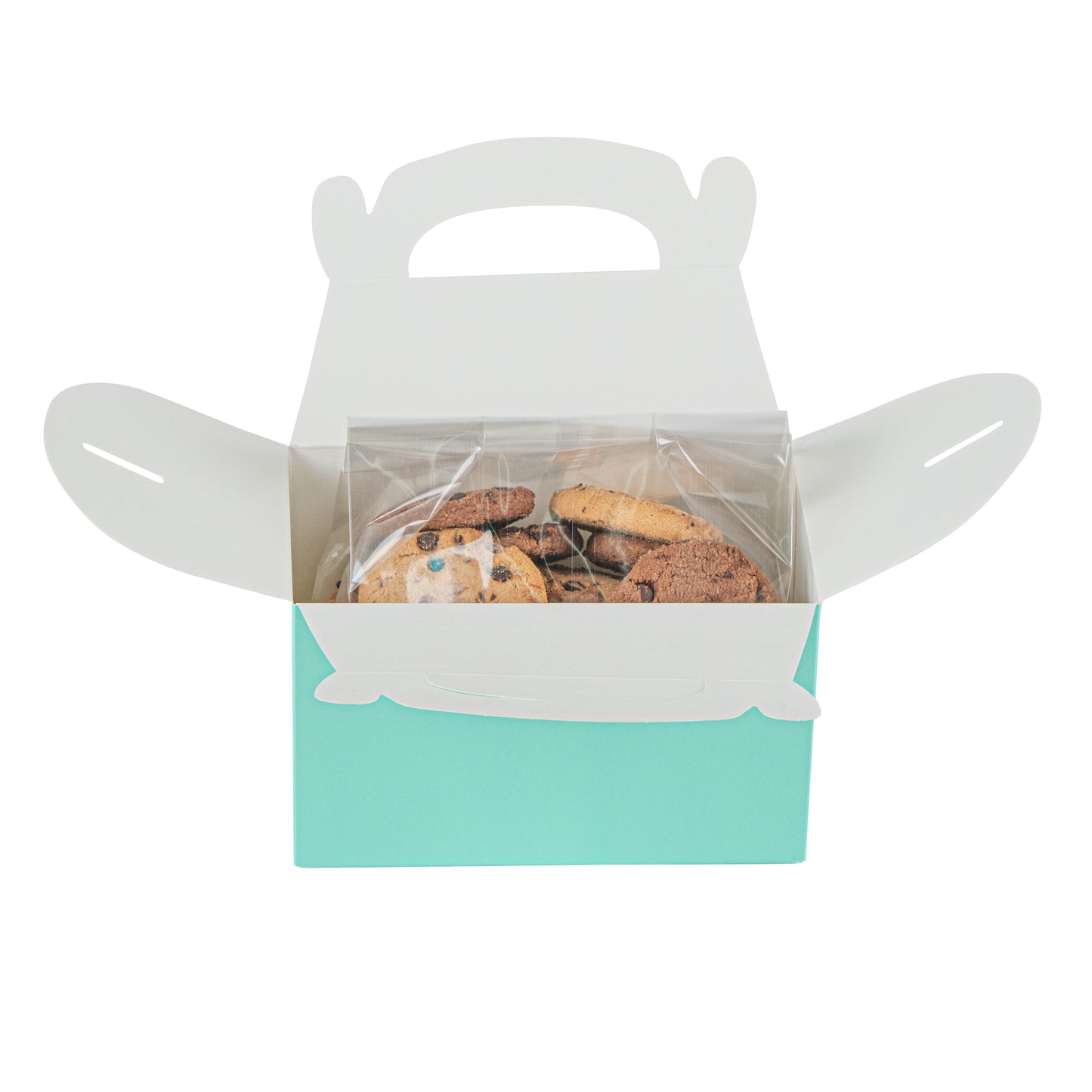 Bio Tek Turquoise Paper Gable Box / Take Out Container - Compostable - 6" x 3 1/2" x 3 1/2" - 100 count box