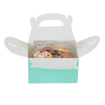 Bio Tek Turquoise Paper Gable Box / Take Out Container - Compostable - 6" x 3 1/2" x 3 1/2" - 100 count box