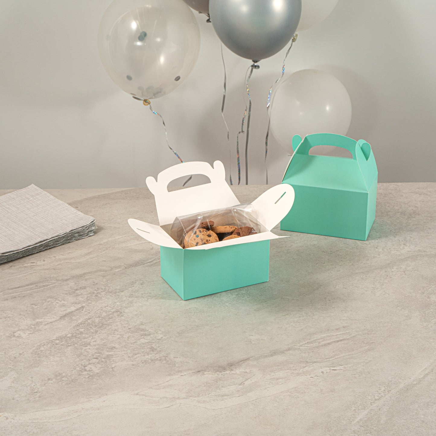 Bio Tek Turquoise Paper Gable Box / Take Out Container - Compostable - 6" x 3 1/2" x 3 1/2" - 100 count box