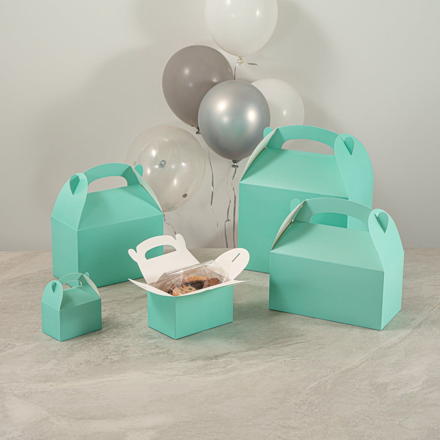 Bio Tek Turquoise Paper Gable Box / Take Out Container - Compostable - 6" x 3 1/2" x 3 1/2" - 100 count box