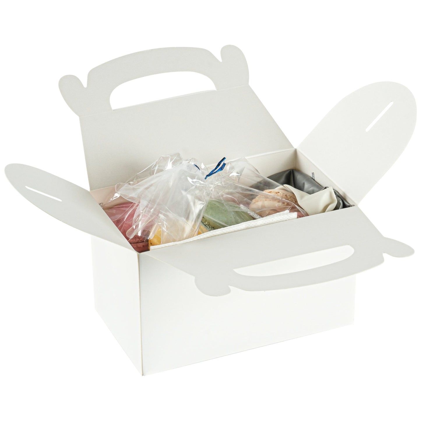 Bio Tek White Paper Gable Box / Take Out Container - Greaseproof - 6" x 3 1/2" x 3 1/2" - 25 count box