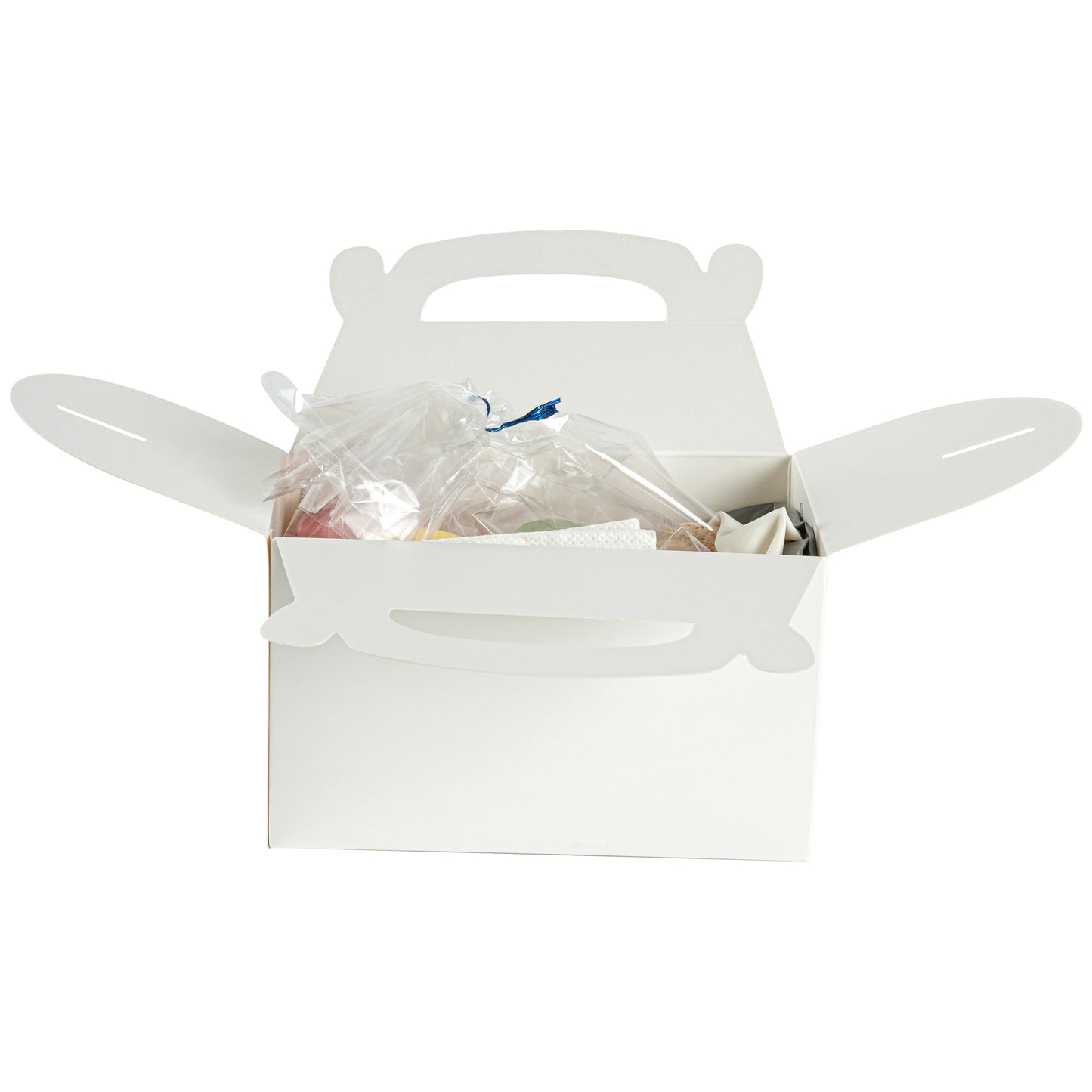 Bio Tek White Paper Gable Box / Take Out Container - Greaseproof - 6" x 3 1/2" x 3 1/2" - 100 count box