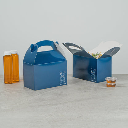 Bio Tek Frenchie Paper Gable Box / Take Out Container - Compostable - 8 1/2" x 4 3/4" x 5 1/2" - 100 count box