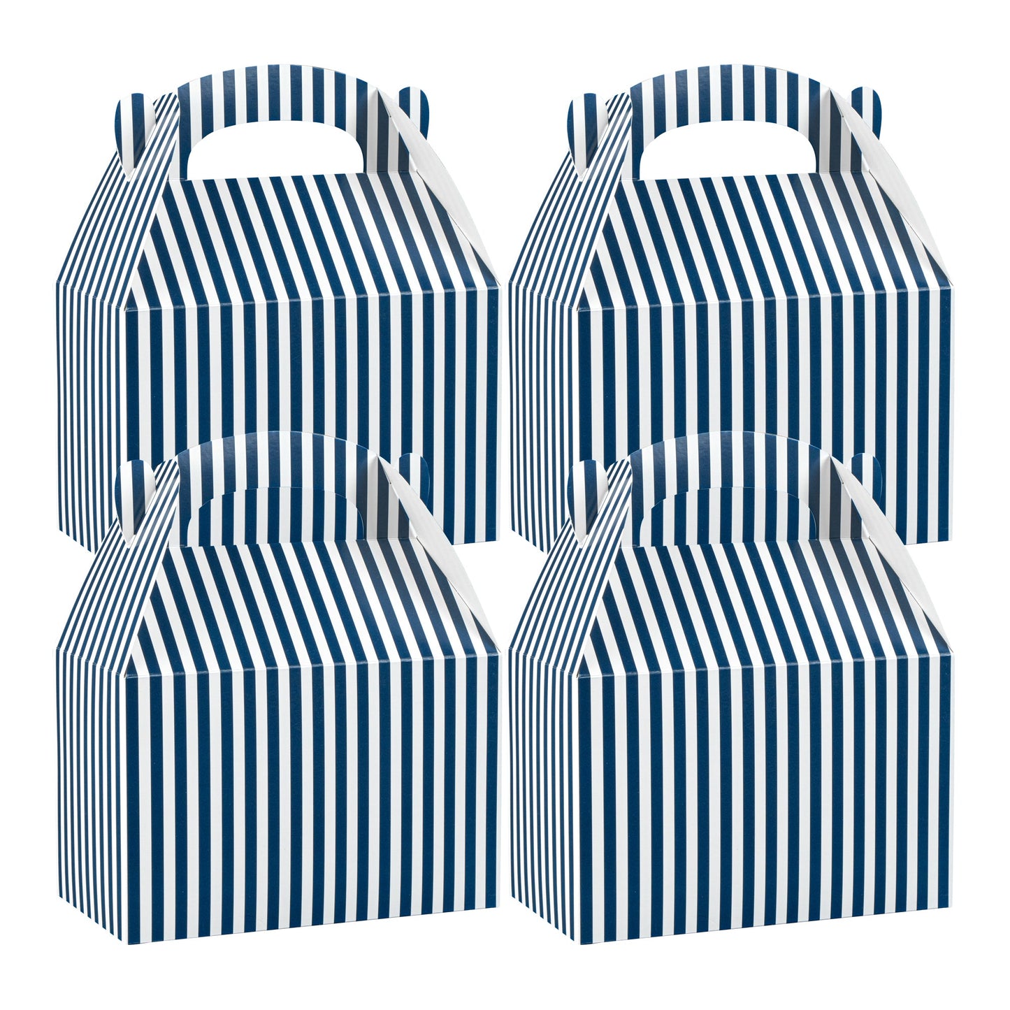 Bio Tek Blue & White Stripe Paper Gable Box / Take Out Container - Compostable - 8 1/2" x 4 3/4" x 5 1/2" - 100 count box