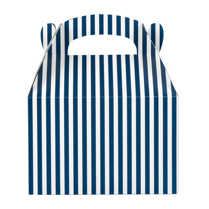 Bio Tek Blue & White Stripe Paper Gable Box / Take Out Container - Compostable - 8 1/2" x 4 3/4" x 5 1/2" - 25 count box