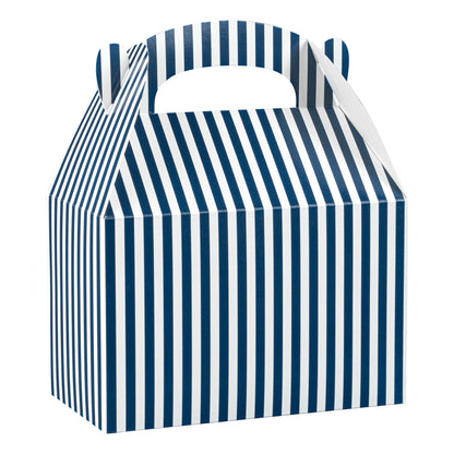 Bio Tek Blue & White Stripe Paper Gable Box / Take Out Container - Compostable - 8 1/2" x 4 3/4" x 5 1/2" - 100 count box