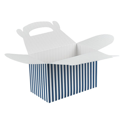 Bio Tek Blue & White Stripe Paper Gable Box / Take Out Container - Compostable - 8 1/2" x 4 3/4" x 5 1/2" - 100 count box