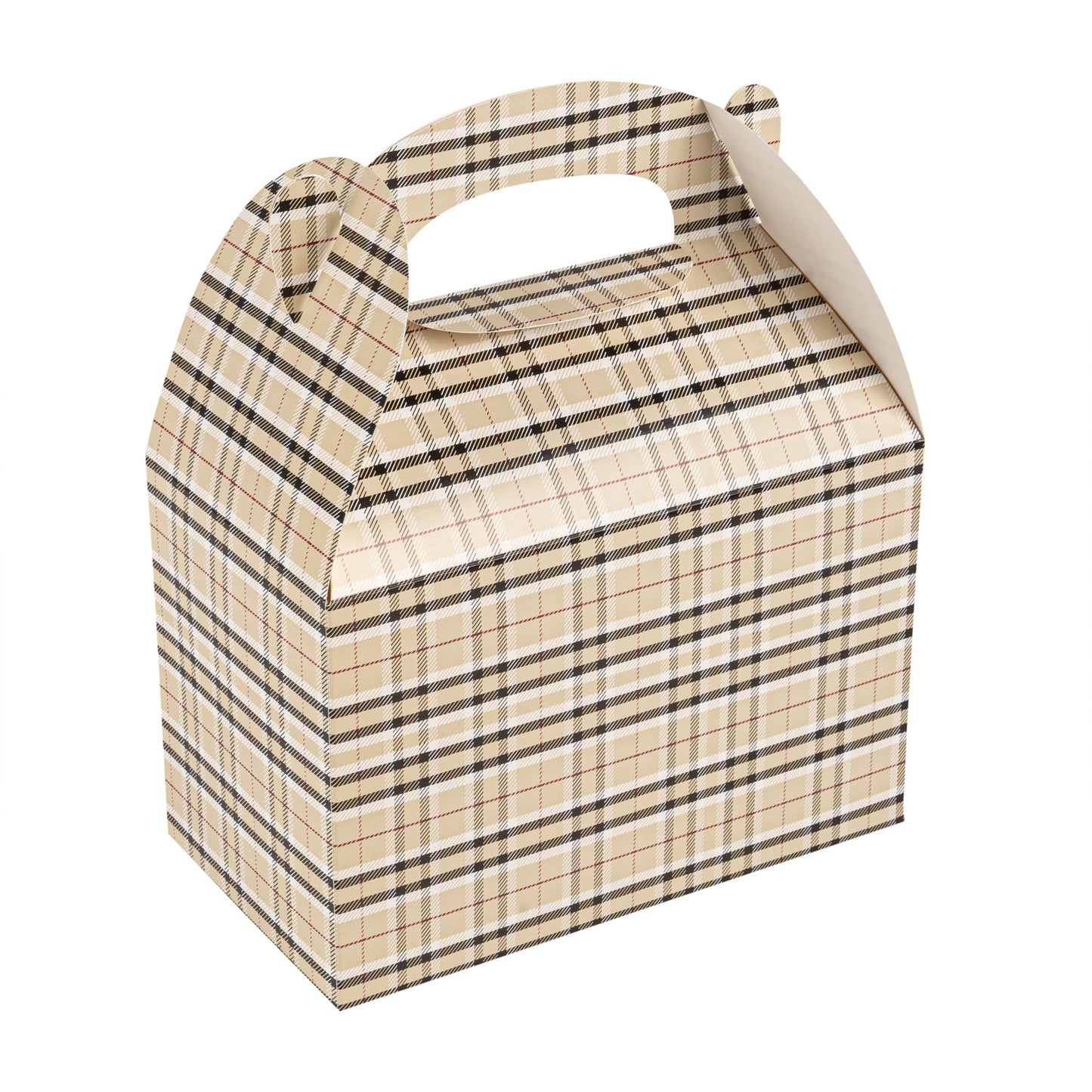 Bio Tek Plaid Paper Gable Box / Take Out Container - Compostable - 8 1/2" x 4 3/4" x 5 1/2" - 25 count box