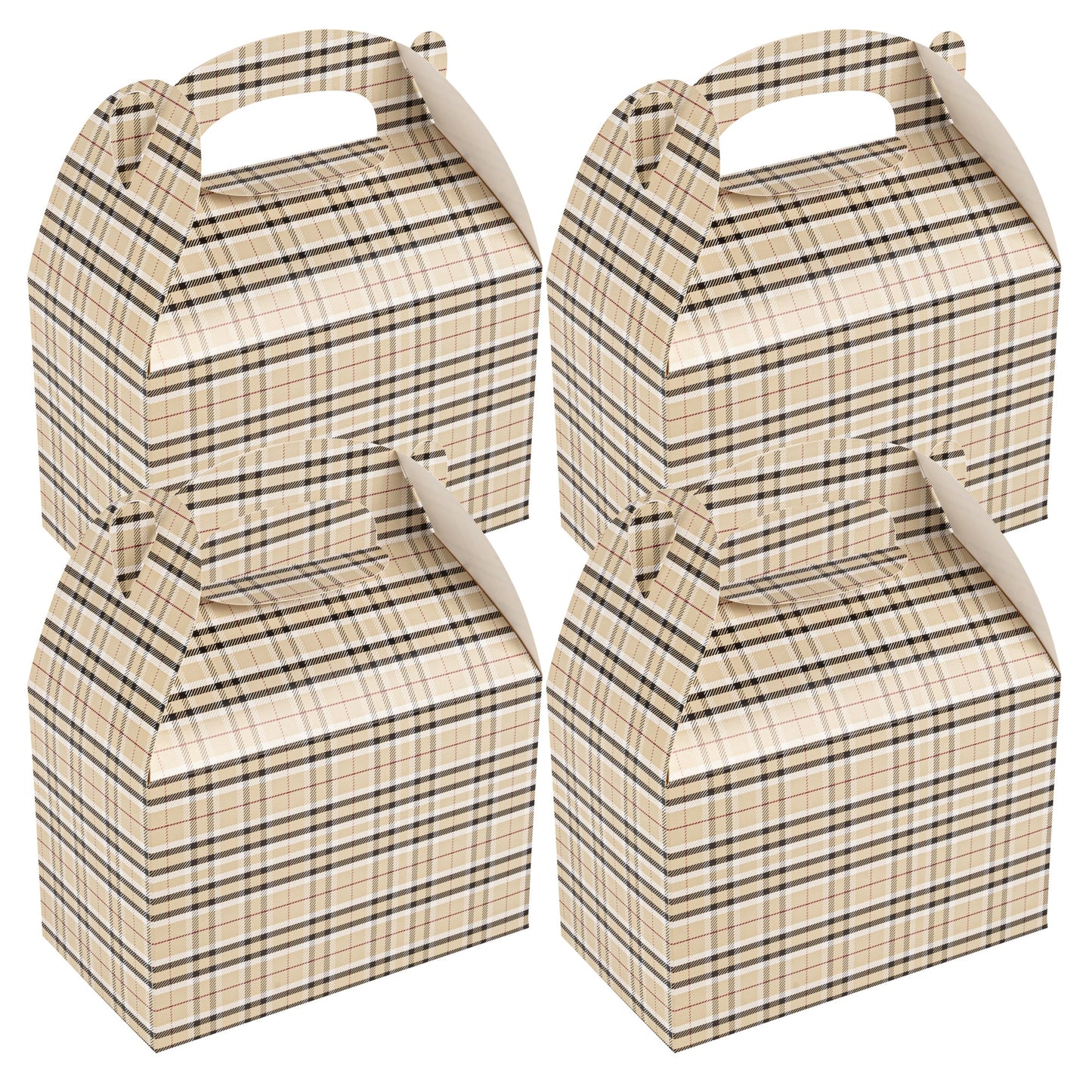 Bio Tek Plaid Paper Gable Box / Take Out Container - Compostable - 8 1/2" x 4 3/4" x 5 1/2" - 25 count box