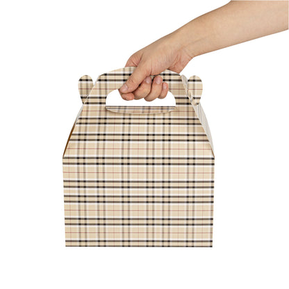 Bio Tek Plaid Paper Gable Box / Take Out Container - Compostable - 8 1/2" x 4 3/4" x 5 1/2" - 25 count box