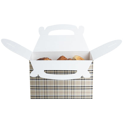 Bio Tek Plaid Paper Gable Box / Take Out Container - Compostable - 8 1/2" x 4 3/4" x 5 1/2" - 25 count box