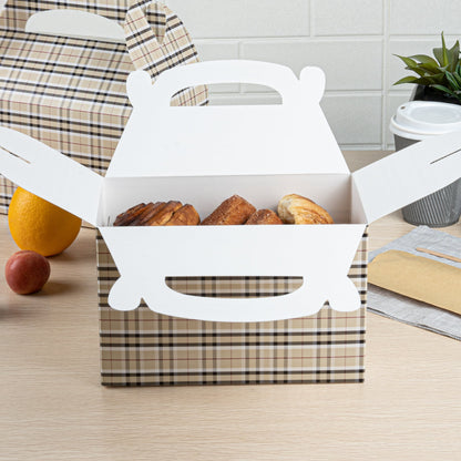 Bio Tek Plaid Paper Gable Box / Take Out Container - Compostable - 8 1/2" x 4 3/4" x 5 1/2" - 25 count box
