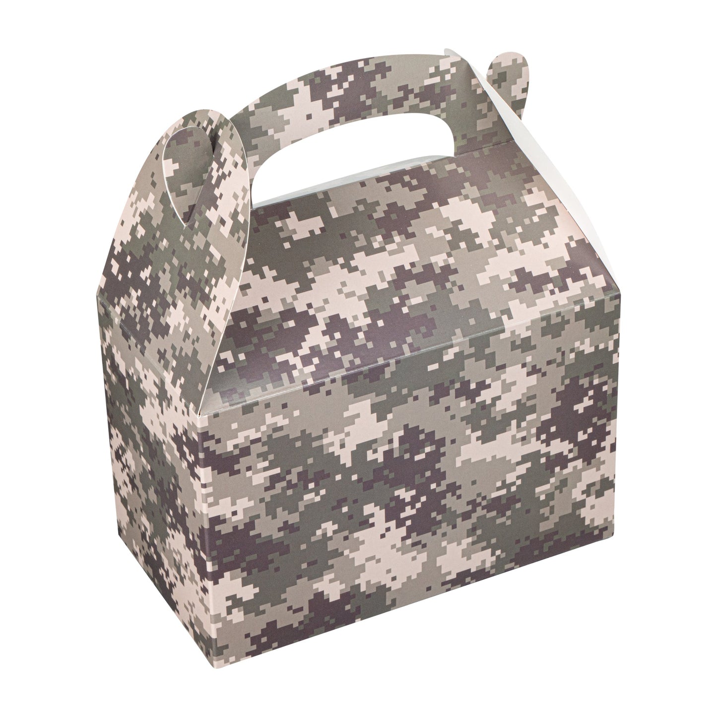 Bio Tek Camouflage Paper Gable Box / Take Out Container - Compostable - 8 1/2" x 4 3/4" x 5 1/2" - 25 count box