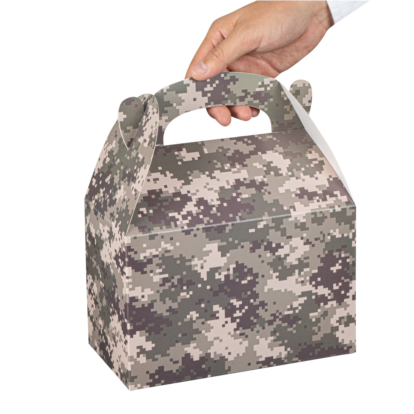 Bio Tek Camouflage Paper Gable Box / Take Out Container - Compostable - 8 1/2" x 4 3/4" x 5 1/2" - 25 count box