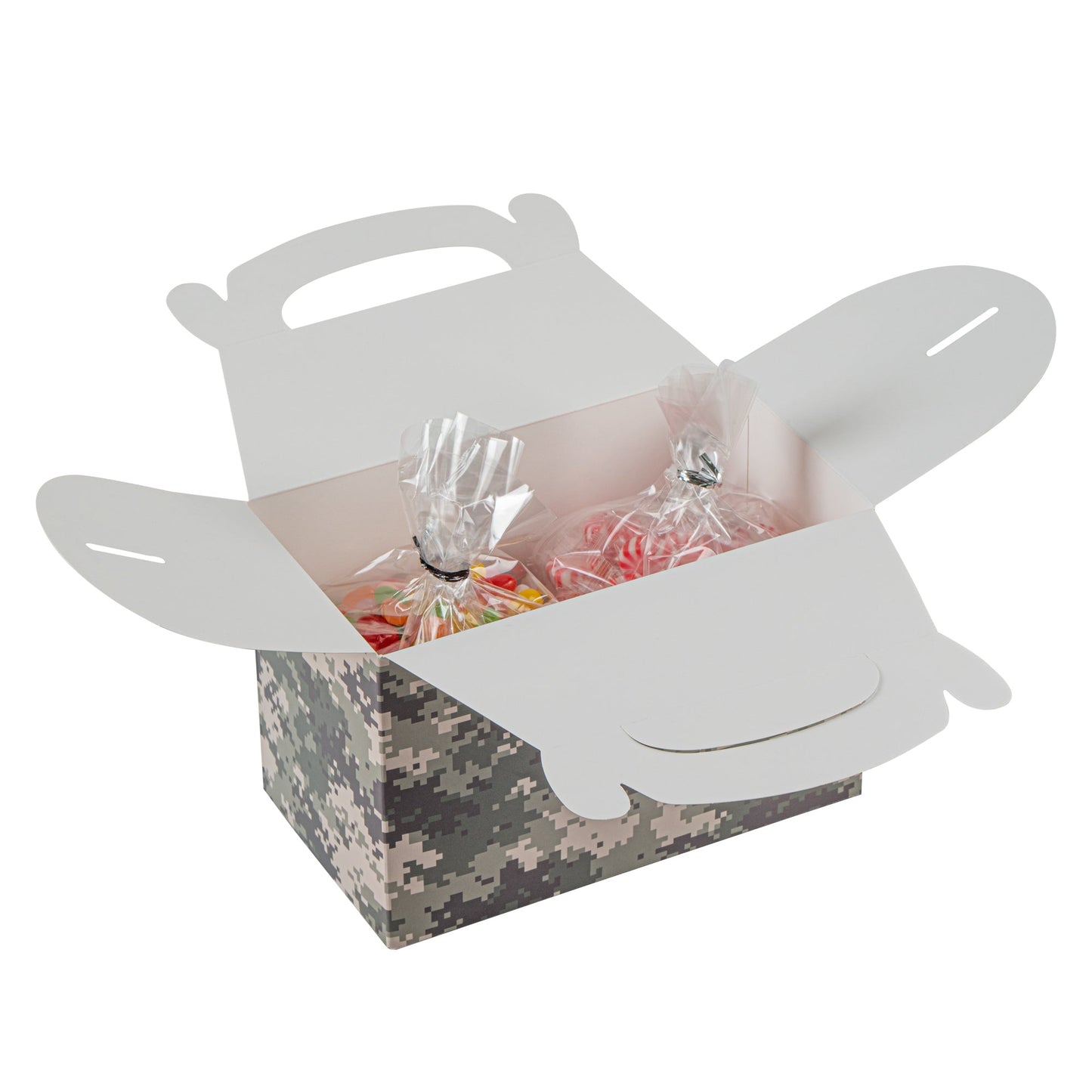 Bio Tek Camouflage Paper Gable Box / Take Out Container - Compostable - 8 1/2" x 4 3/4" x 5 1/2" - 25 count box