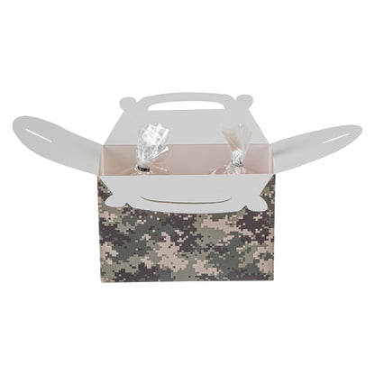 Bio Tek Camouflage Paper Gable Box / Take Out Container - Compostable - 8 1/2" x 4 3/4" x 5 1/2" - 25 count box
