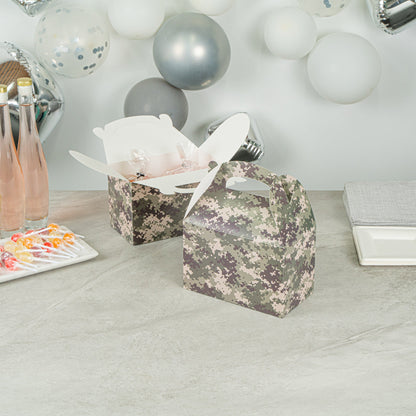 Bio Tek Camouflage Paper Gable Box / Take Out Container - Compostable - 8 1/2" x 4 3/4" x 5 1/2" - 25 count box