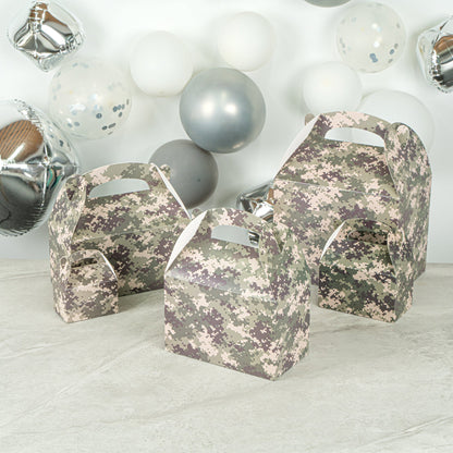 Bio Tek Camouflage Paper Gable Box / Take Out Container - Compostable - 8 1/2" x 4 3/4" x 5 1/2" - 25 count box