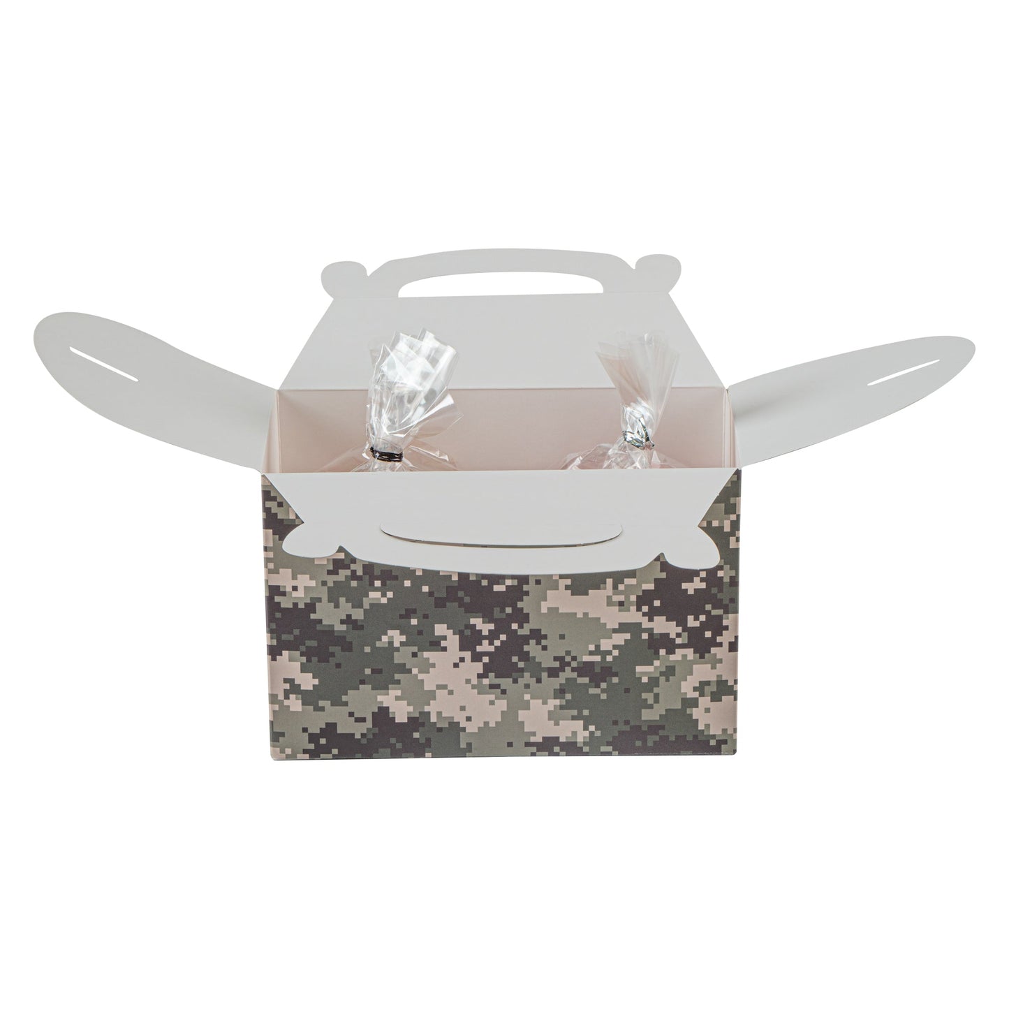 Bio Tek Camouflage Paper Gable Box / Take Out Container - Compostable - 8 1/2" x 4 3/4" x 5 1/2" - 100 count box