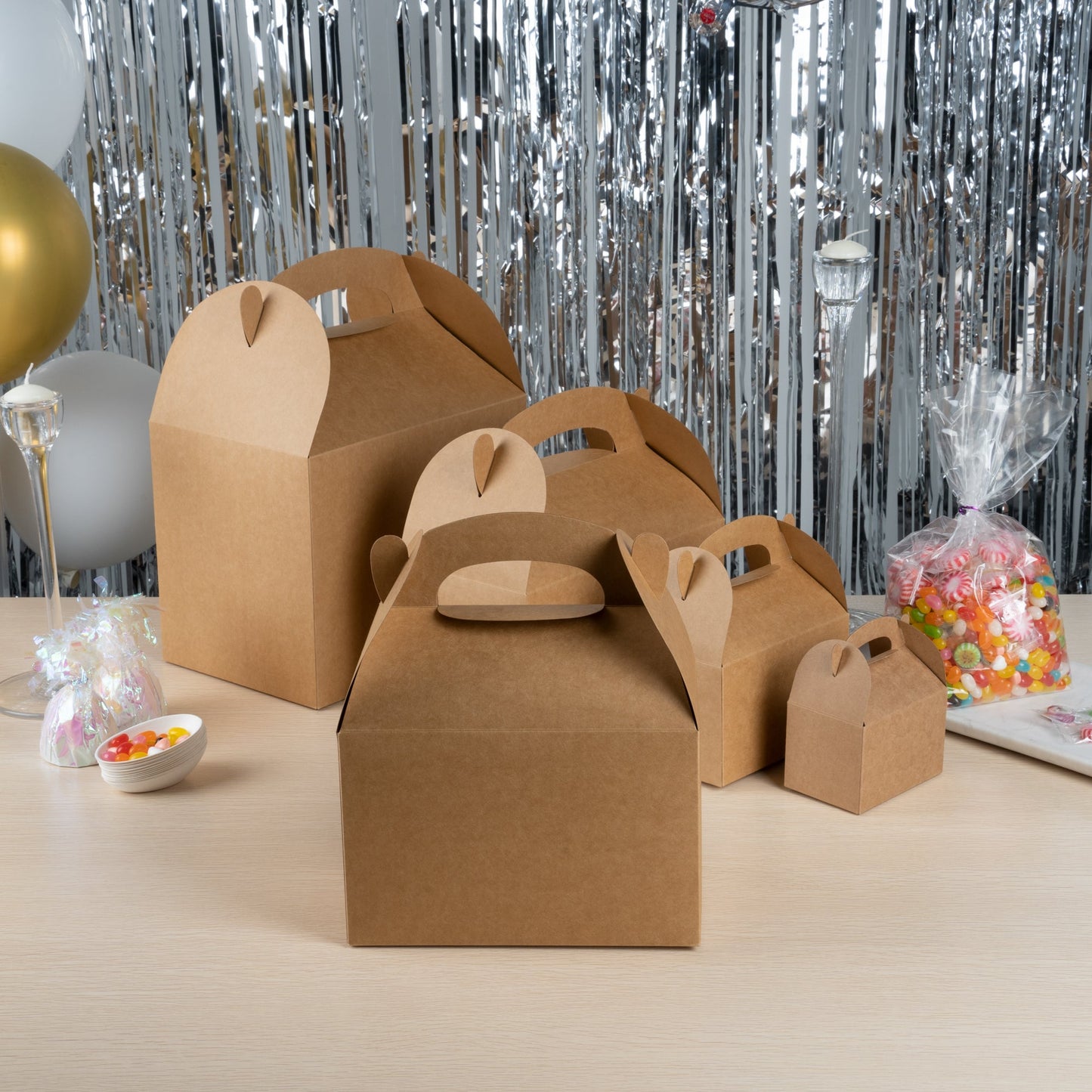 Bio Tek Kraft Paper Gable Box / Take Out Container - Greaseproof - 8 1/2" x 4 3/4" x 5 1/2" - 100 count box