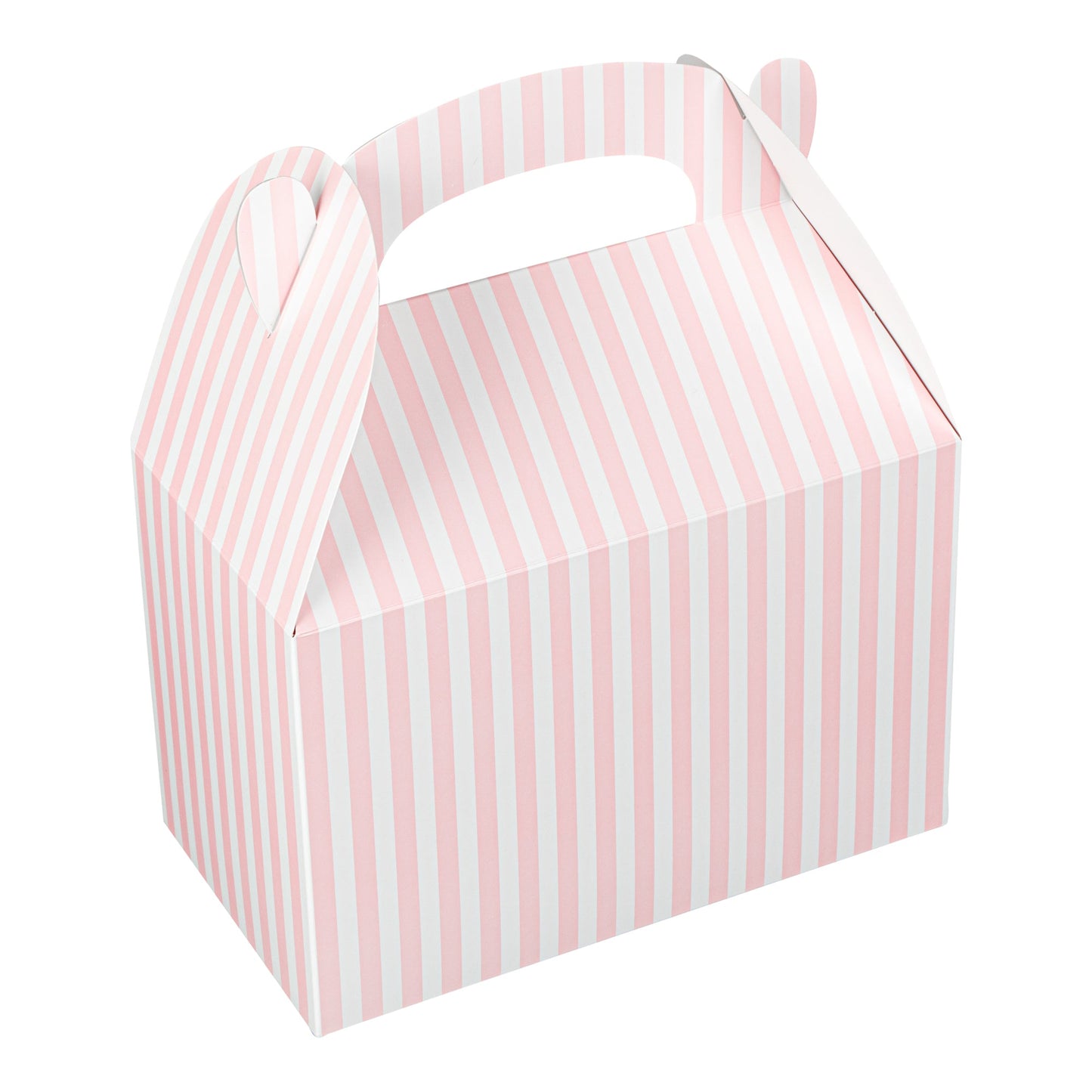 Bio Tek Pink & White Stripe Paper Gable Box / Take Out Container - Compostable - 8 1/2" x 4 3/4" x 5 1/2" - 25 count box