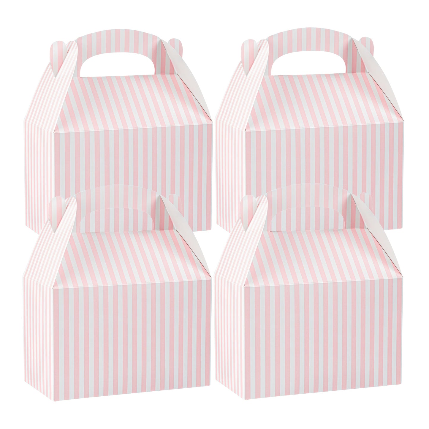 Bio Tek Pink & White Stripe Paper Gable Box / Take Out Container - Compostable - 8 1/2" x 4 3/4" x 5 1/2" - 25 count box
