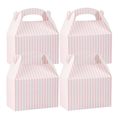 Bio Tek Pink & White Stripe Paper Gable Box / Take Out Container - Compostable - 8 1/2" x 4 3/4" x 5 1/2" - 25 count box