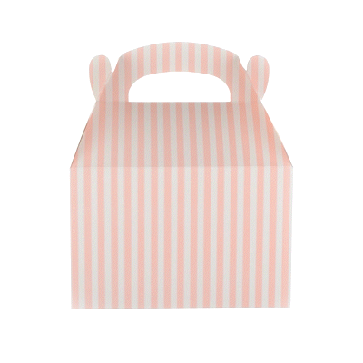 Bio Tek Pink & White Stripe Paper Gable Box / Take Out Container - Compostable - 8 1/2" x 4 3/4" x 5 1/2" - 25 count box
