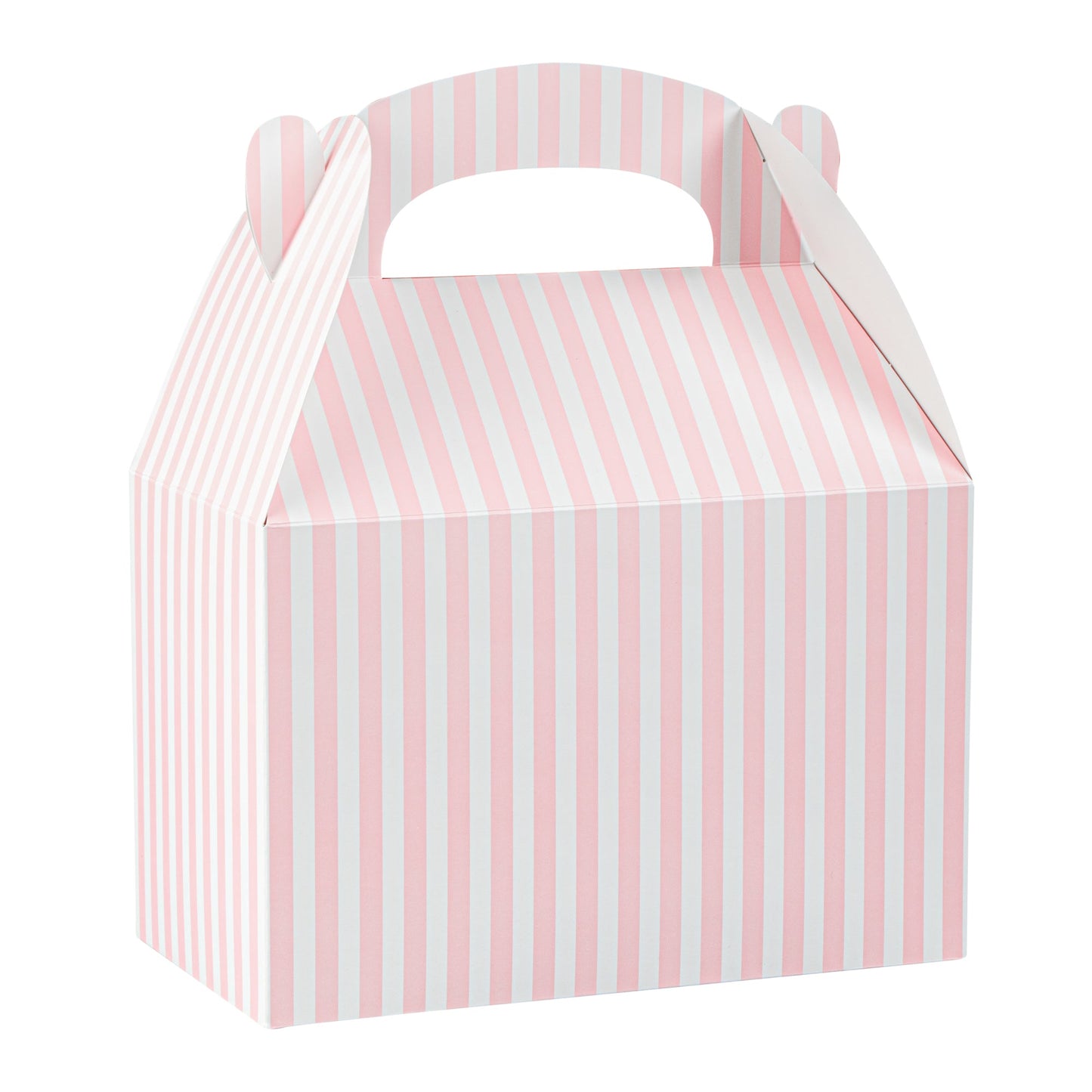 Bio Tek Pink & White Stripe Paper Gable Box / Take Out Container - Compostable - 8 1/2" x 4 3/4" x 5 1/2" - 25 count box