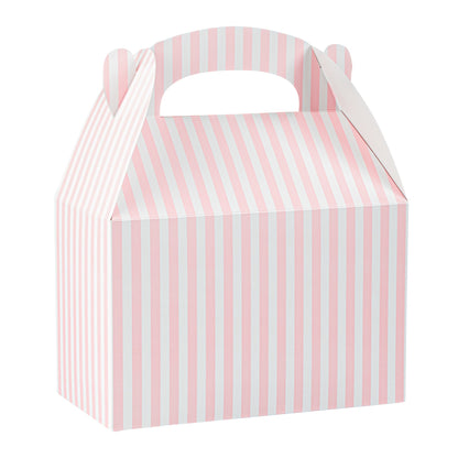 Bio Tek Pink & White Stripe Paper Gable Box / Take Out Container - Compostable - 8 1/2" x 4 3/4" x 5 1/2" - 25 count box