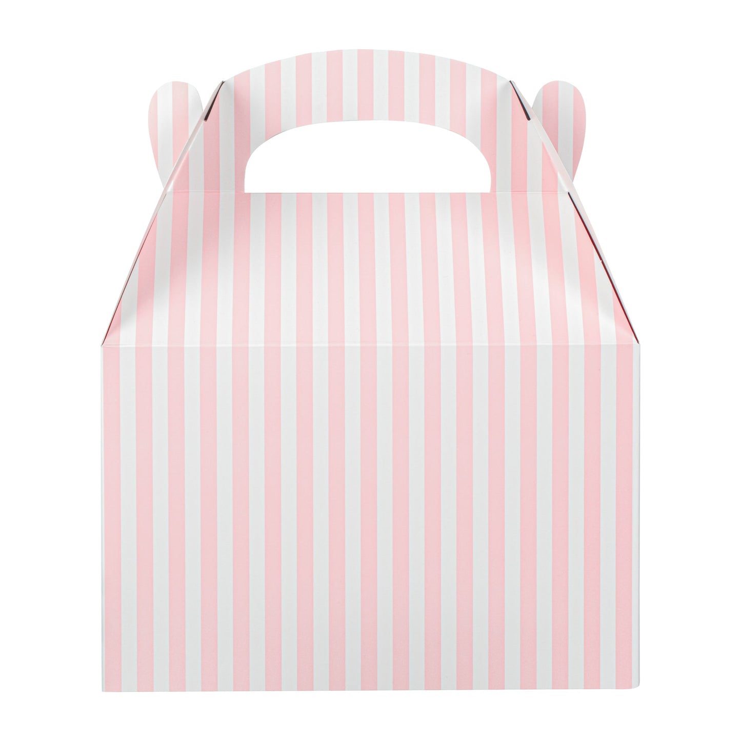 Bio Tek Pink & White Stripe Paper Gable Box / Take Out Container - Compostable - 8 1/2" x 4 3/4" x 5 1/2" - 25 count box