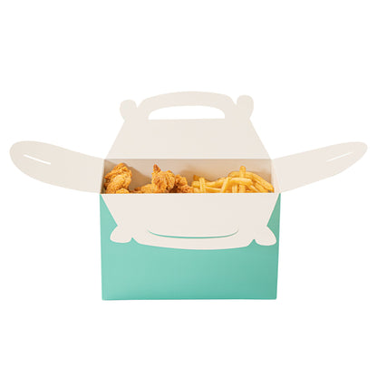 Bio Tek Turquoise Paper Gable Box / Take Out Container - Compostable - 8 1/2" x 4 3/4" x 5 1/2" - 25 count box