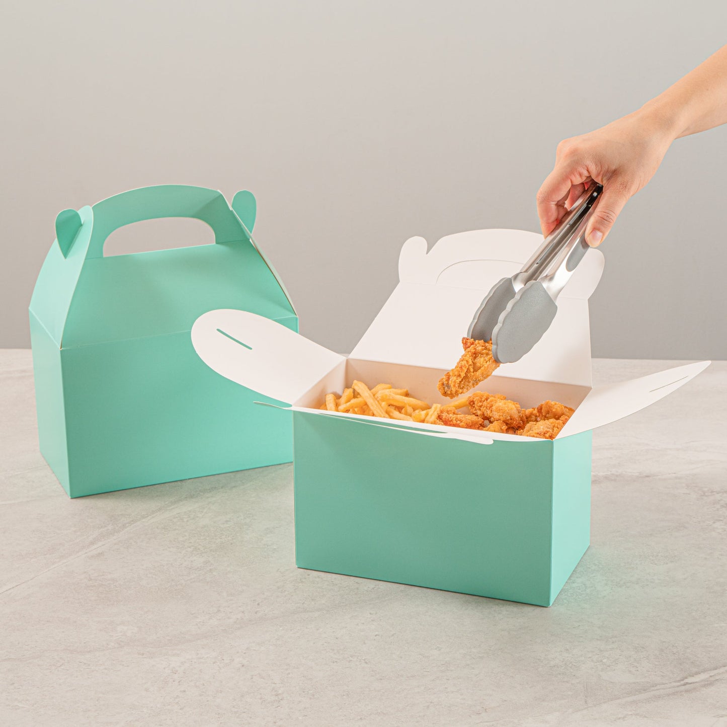 Bio Tek Turquoise Paper Gable Box / Take Out Container - Compostable - 8 1/2" x 4 3/4" x 5 1/2" - 25 count box