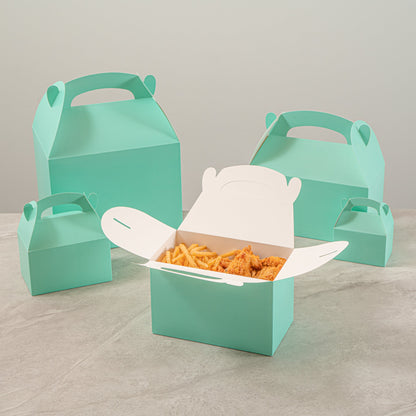 Bio Tek Turquoise Paper Gable Box / Take Out Container - Compostable - 8 1/2" x 4 3/4" x 5 1/2" - 25 count box