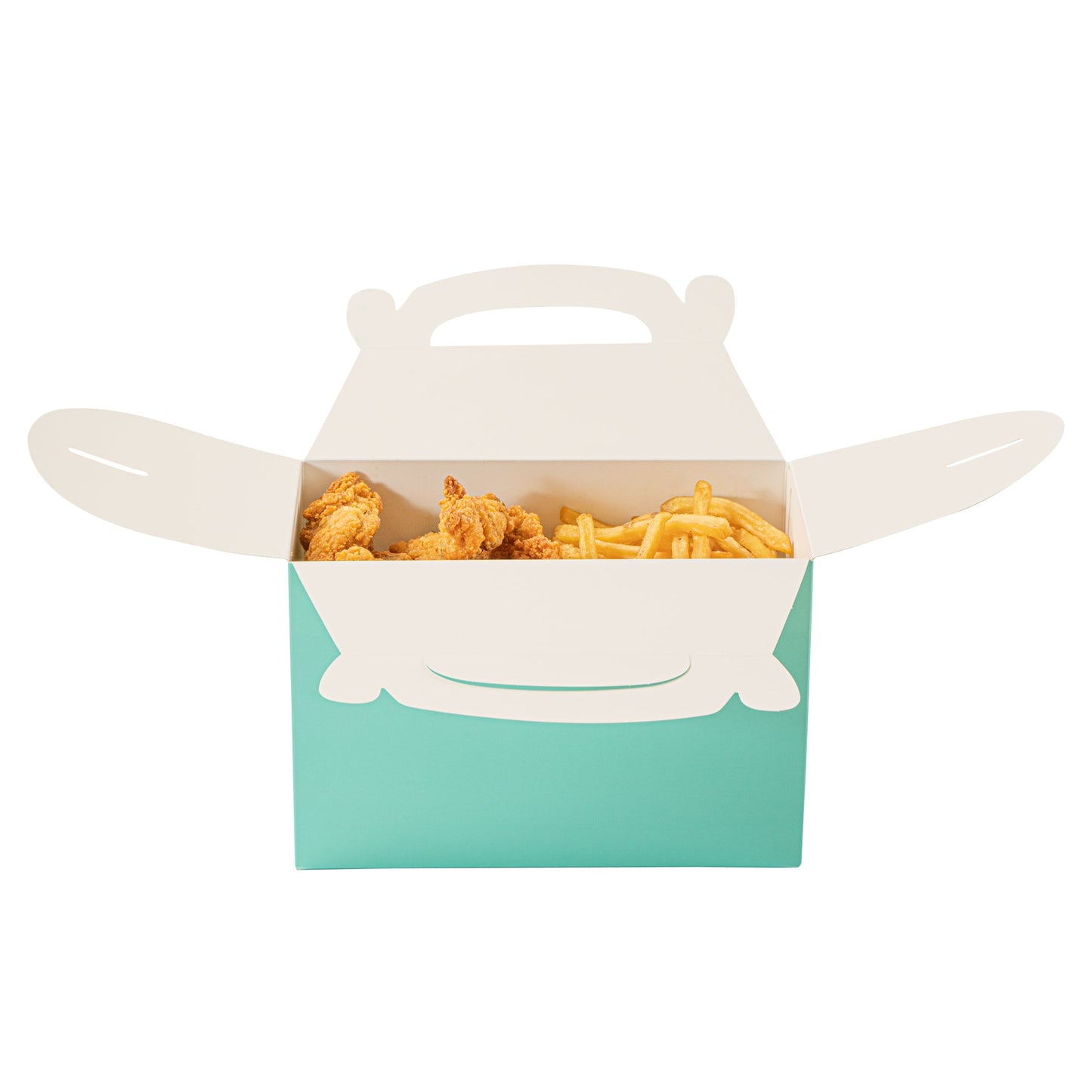Bio Tek Turquoise Paper Gable Box / Take Out Container - Compostable - 8 1/2" x 4 3/4" x 5 1/2" - 100 count box