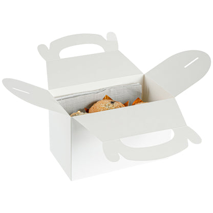 Bio Tek White Paper Gable Box / Take Out Container - Greaseproof - 8 1/2" x 4 3/4" x 5 1/2" - 25 count box