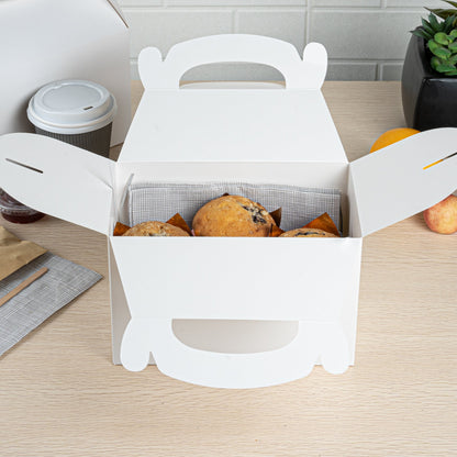 Bio Tek White Paper Gable Box / Take Out Container - Greaseproof - 8 1/2" x 4 3/4" x 5 1/2" - 25 count box