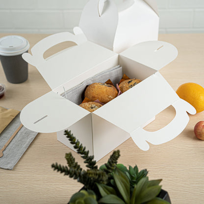 Bio Tek White Paper Gable Box / Take Out Container - Greaseproof - 8 1/2" x 4 3/4" x 5 1/2" - 25 count box
