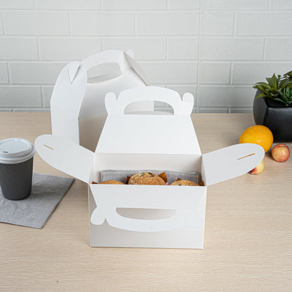 Bio Tek White Paper Gable Box / Take Out Container - Greaseproof - 8 1/2" x 4 3/4" x 5 1/2" - 25 count box