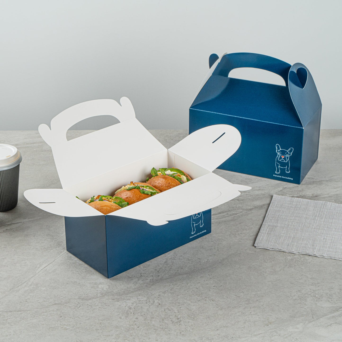 Bio Tek Frenchie Paper Gable Box / Take Out Container - Compostable - 9 1/2" x 5" x 5" - 100 count box