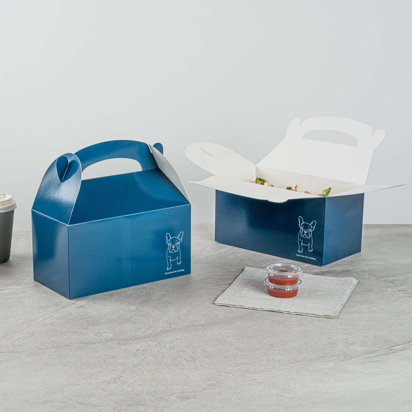 Bio Tek Frenchie Paper Gable Box / Take Out Container - Compostable - 9 1/2" x 5" x 5" - 100 count box