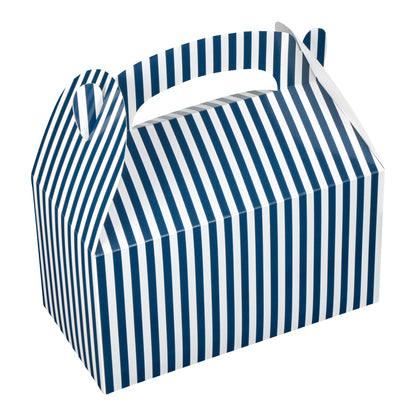 Bio Tek Blue & White Stripe Paper Gable Box / Take Out Container - Compostable - 9 1/2" x 5" x 5" - 100 count box