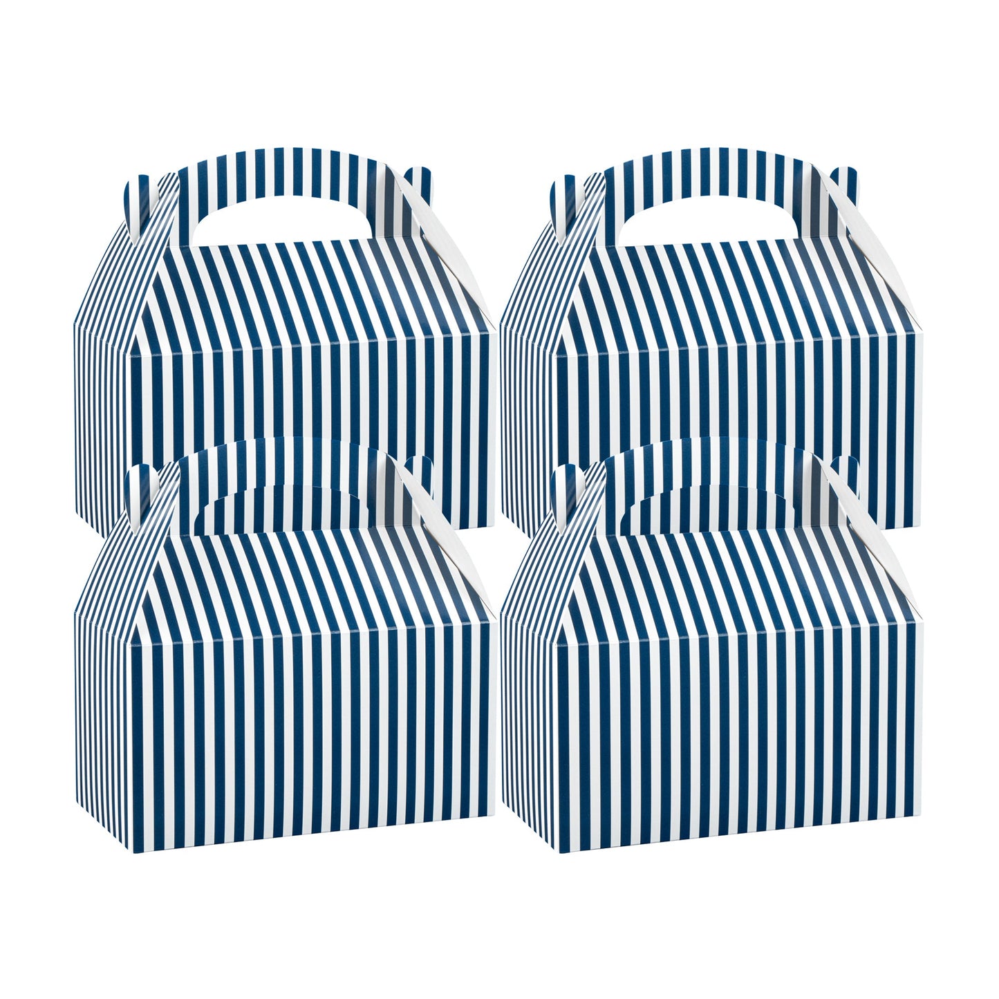 Bio Tek Blue & White Stripe Paper Gable Box / Take Out Container - Compostable - 9 1/2" x 5" x 5" - 25 count box