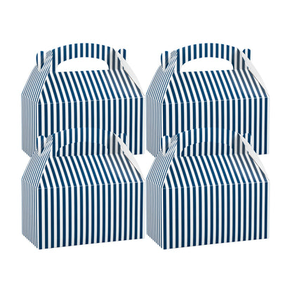 Bio Tek Blue & White Stripe Paper Gable Box / Take Out Container - Compostable - 9 1/2" x 5" x 5" - 25 count box