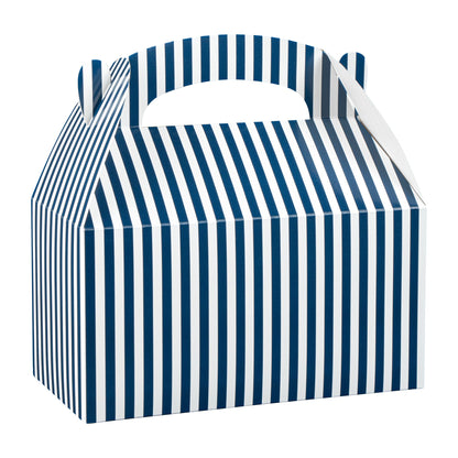 Bio Tek Blue & White Stripe Paper Gable Box / Take Out Container - Compostable - 9 1/2" x 5" x 5" - 25 count box
